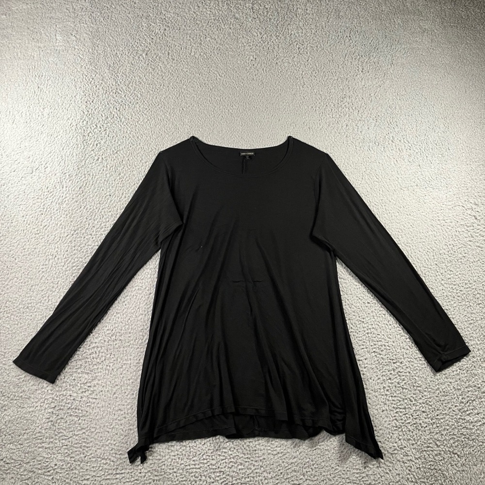 Coco + Carmen Tunic Top L/XL Black L/S Flowy Rayon Sharkbite Lagenlook Basic